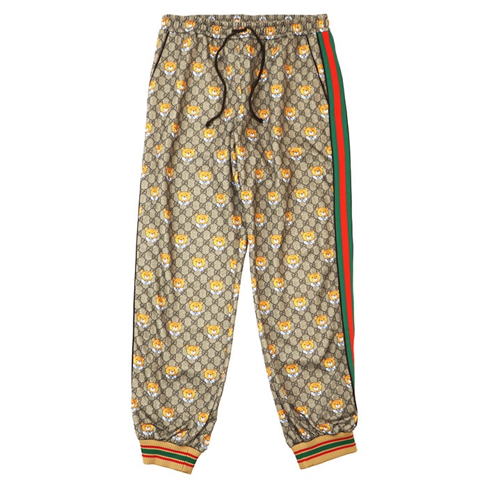 GUCCI グッチ ジョガーパンツ EXO KAI テディベア クマ 青リボン GGスプリーム ロゴ モノグラム シャリーライン ウェブストライプ ストレッチジャージー ボトムス メンズ サイズ L マルチカラー イタリア製