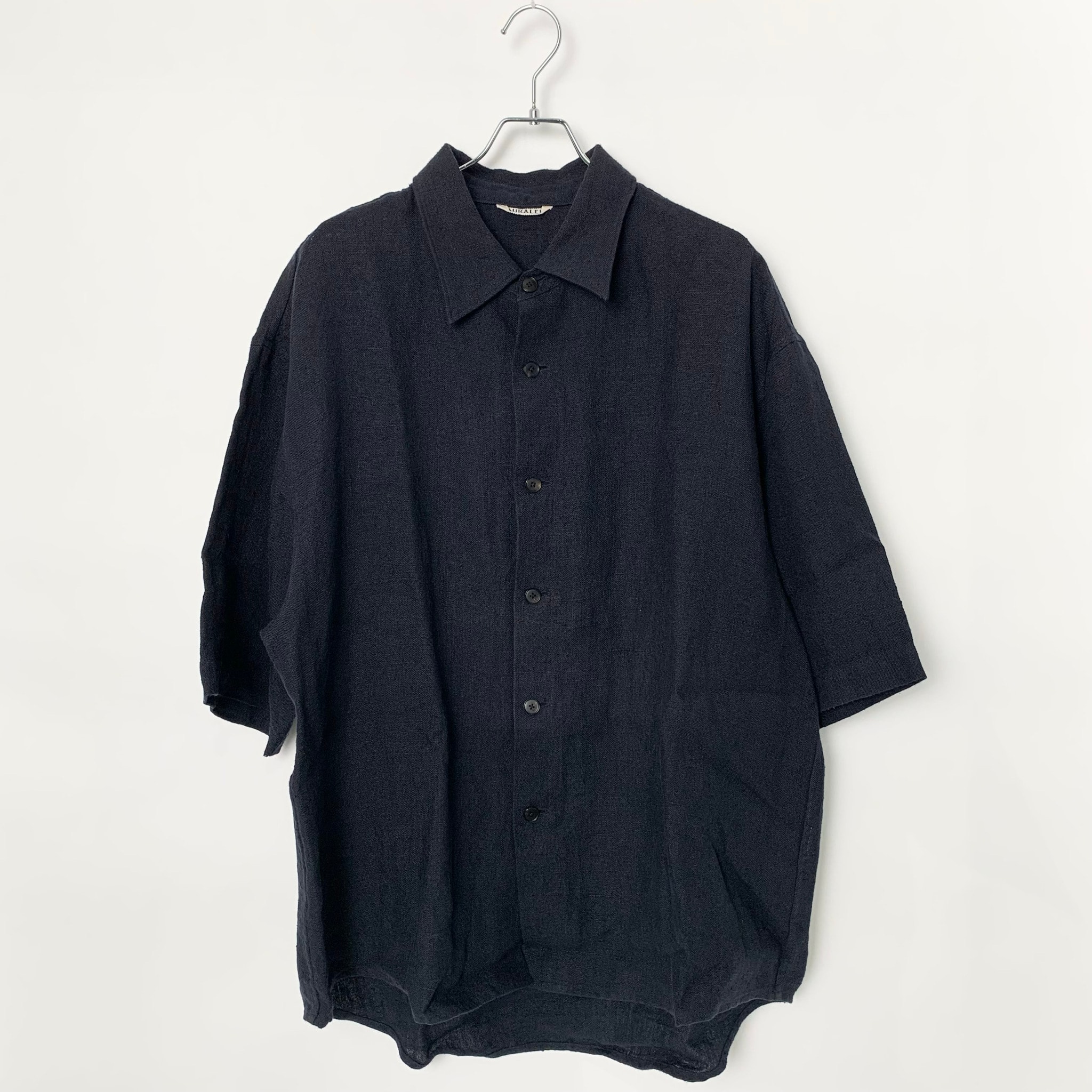 AURALEE Linen Silk Tweed Half Sleeved Shirt "Dark Navy"