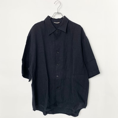AURALEE Linen Silk Tweed Half Sleeved Shirt "Dark Navy"