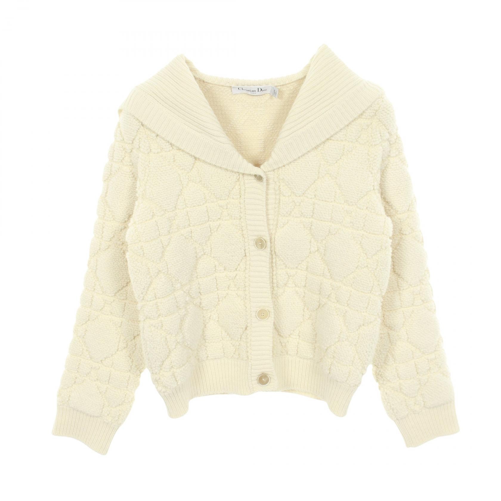 ディオール Dior カナージュ カーディガン 衣料品 トップス ウール カシミヤ ナイロン レディース アイボリー系 【中古】