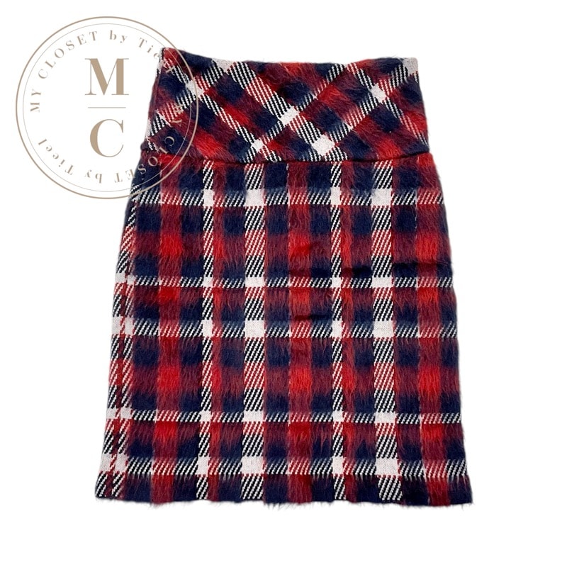 ルイヴィトン LOUIS VUITTON スカート レッド ネイビー ホワイト 未使用 チェック モヘヤ