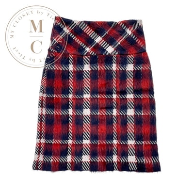 ルイヴィトン LOUIS VUITTON スカート レッド ネイビー ホワイト 未使用 チェック モヘヤ