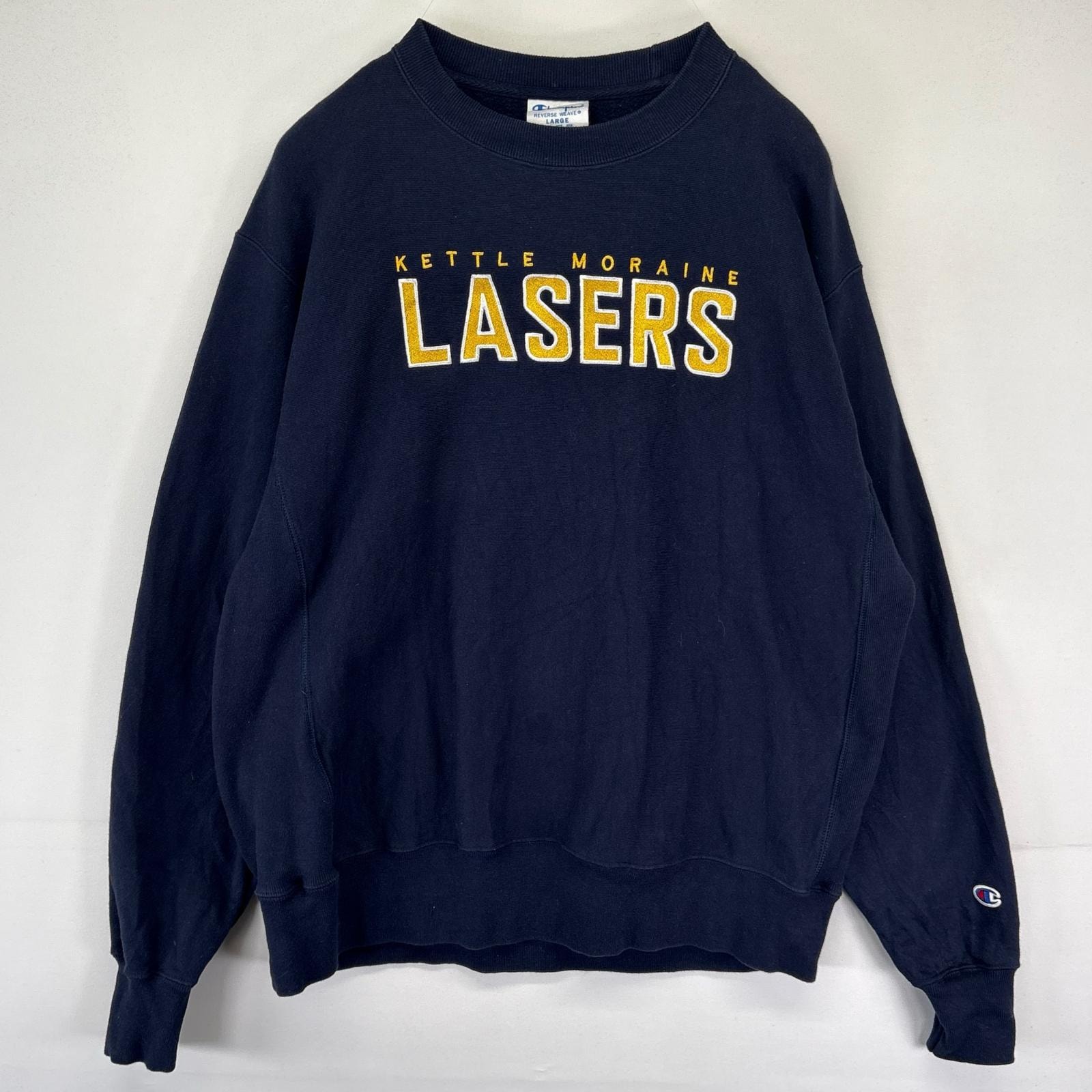 古着 チャンピオン Champion スウェット リバーススウィーブ 刺繍 トレーナー プルオーバー L  ネイビー系 メンズ