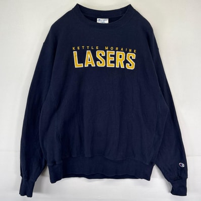 古着 チャンピオン Champion スウェット リバーススウィーブ 刺繍 トレーナー プルオーバー L ネイビー系 メンズ