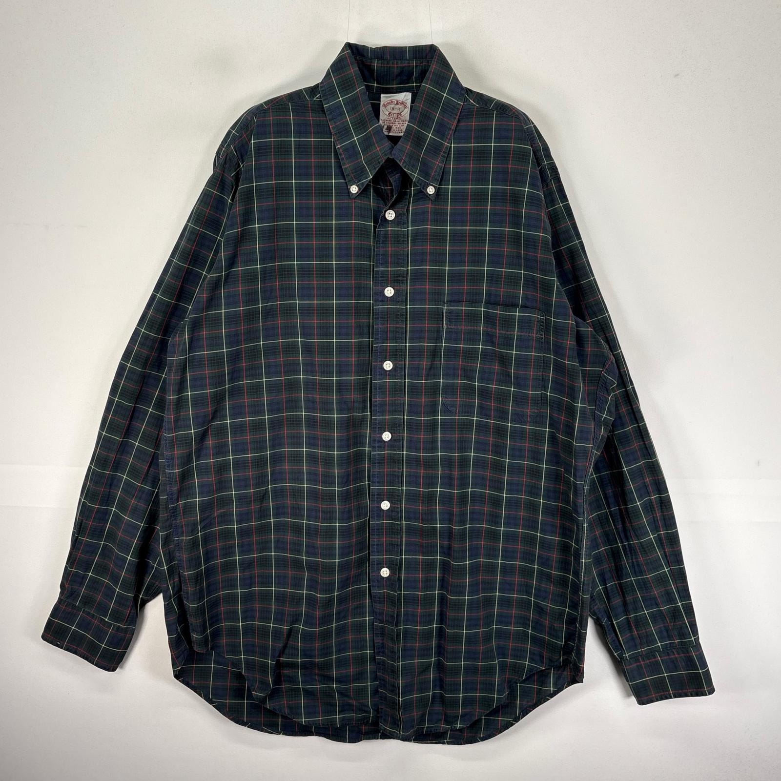 古着 ブルックスブラザーズ Brooks Brothers 長袖シャツ ボタンダウン 胸ポケット M  グリーン系 チェック メンズ