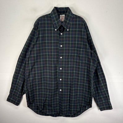 古着 ブルックスブラザーズ Brooks Brothers 長袖シャツ ボタンダウン 胸ポケット M グリーン系 チェック メンズ