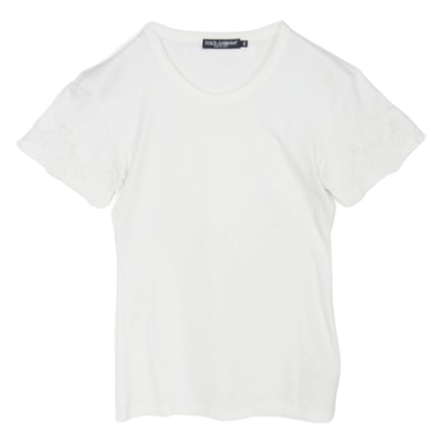 DOLCE&GABBANA ドルチェアンドガッバーナ レース クルーネック カットソー 半袖 Tシャツ ホワイト系 36【中古】