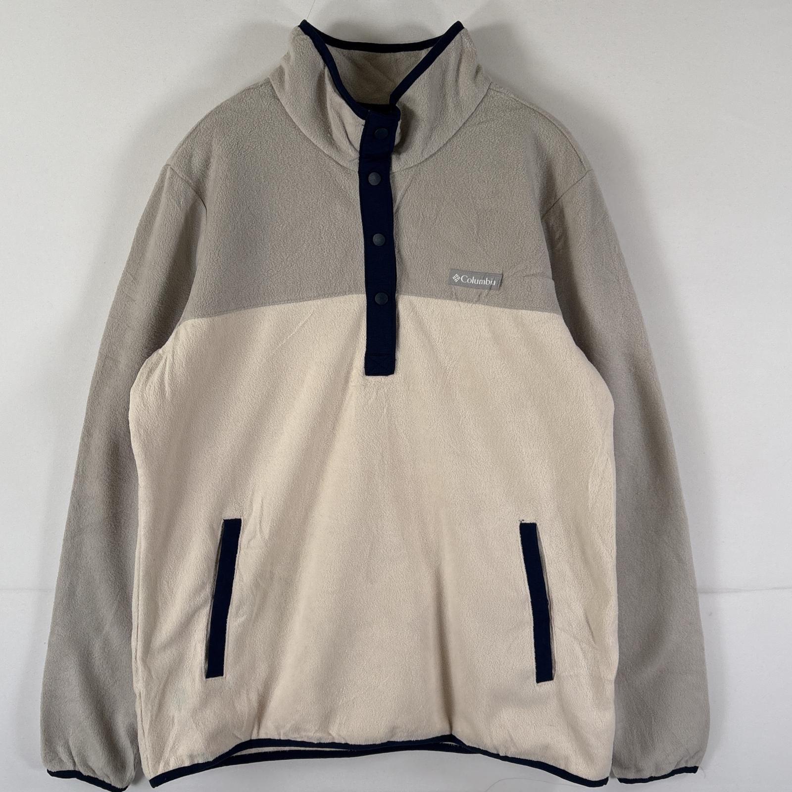 古着 コロンビア Columbia ハーフボタンフリース プルオーバー スナップボタン ワンポイントロゴ ツートンカラー XL グレー レディース