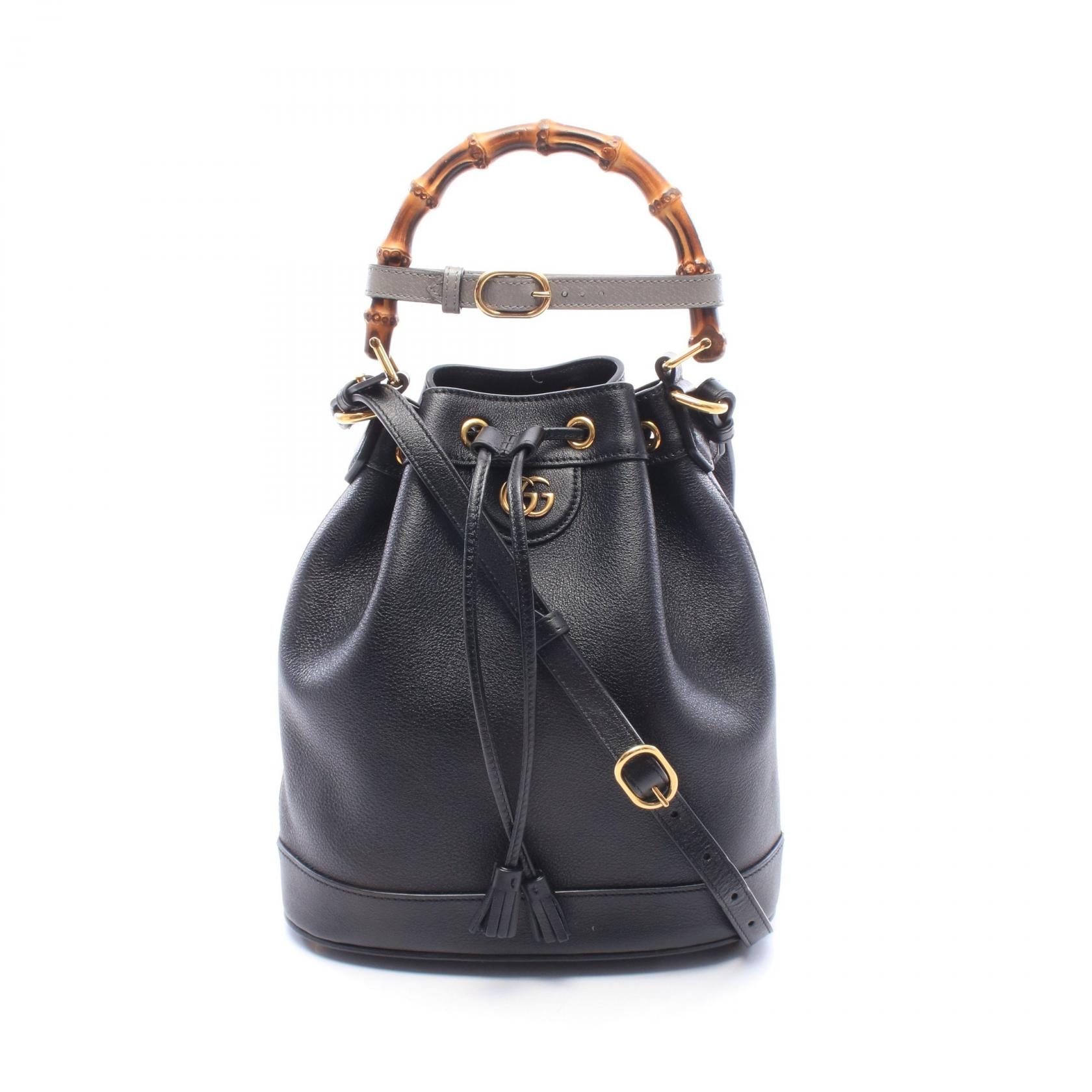グッチ GUCCI バンブー ダイアナ 2WAY ハンドバッグ バッグ レザー レディース ブラック系 724652 【中古】