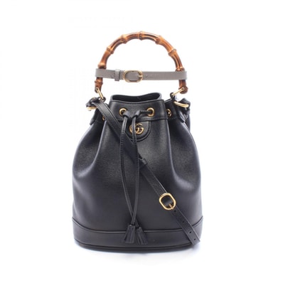 グッチ GUCCI バンブー ダイアナ 2WAY ハンドバッグ バッグ レザー レディース ブラック系 724652 【中古】