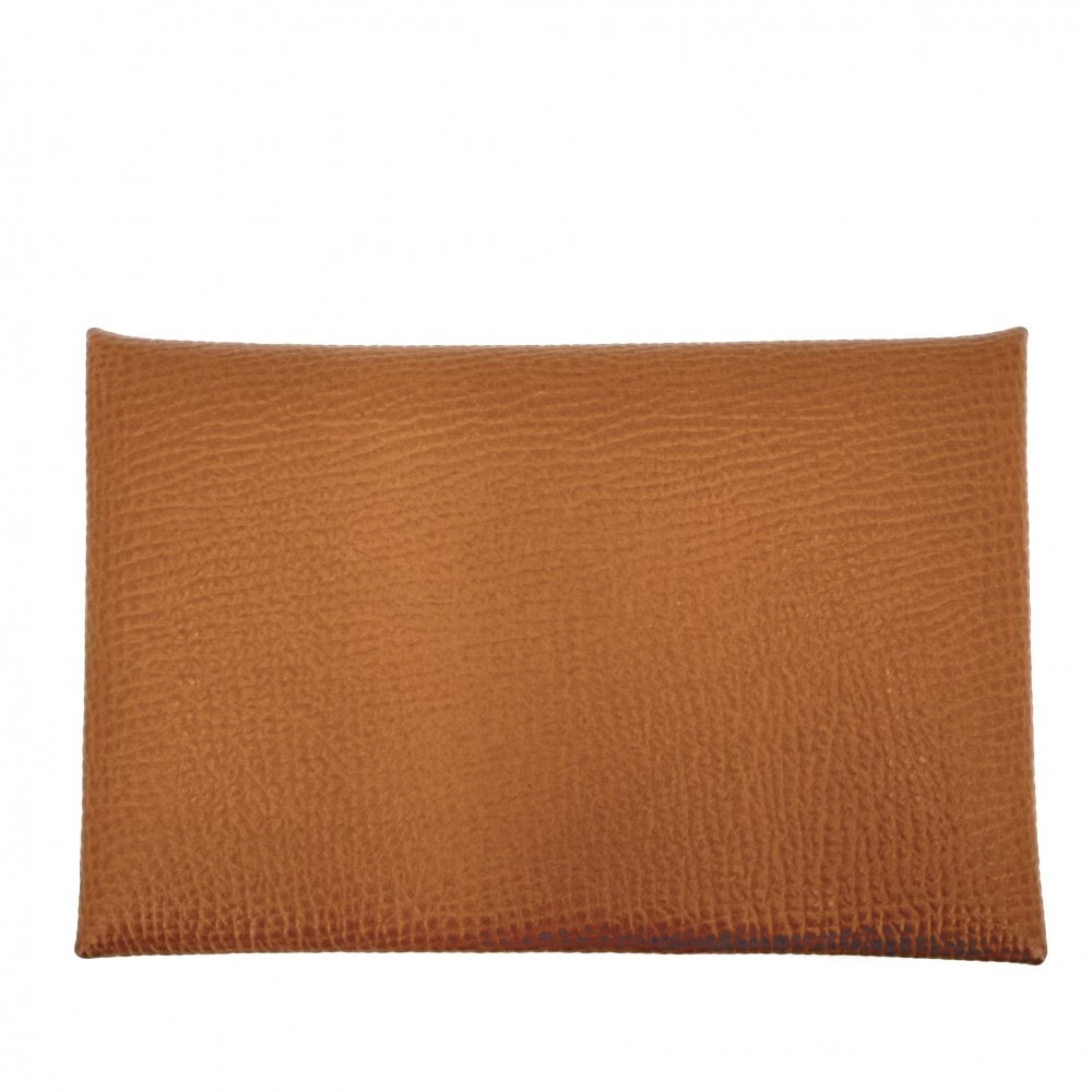 HERMES エルメス カードケース カルヴィ コインケース 名刺入れ 小銭入れ 小物 W刻印 ヴォーエプソン    ブラウン 茶 シルバー金具 メンズ 美品 2024年【中古品】