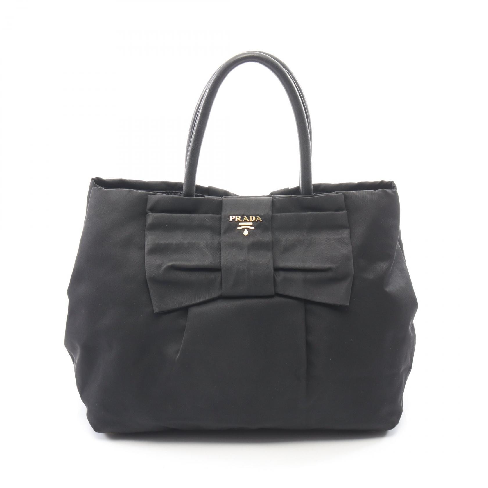 プラダ PRADA TESSUTO FIOCCO リボン ハンドバッグ バッグ ナイロン レザー レディース ブラック系 【中古】
