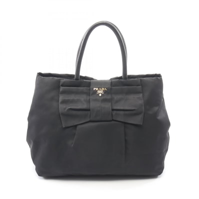 プラダ PRADA TESSUTO FIOCCO リボン ハンドバッグ バッグ ナイロン レザー レディース ブラック系 【中古】