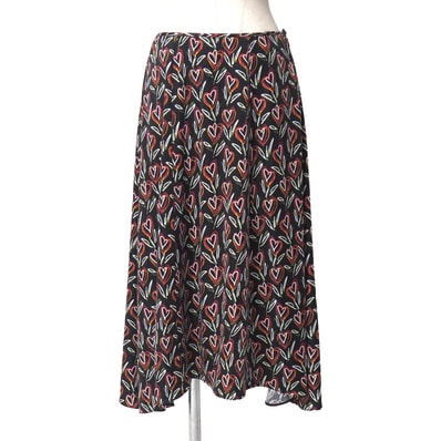 ■美品■PRADA プラダ ORGANZINO HEART スカート サイズ38 ハート シルクジャージー イタリア製 ブランド古着【中古】20260211/RA7755