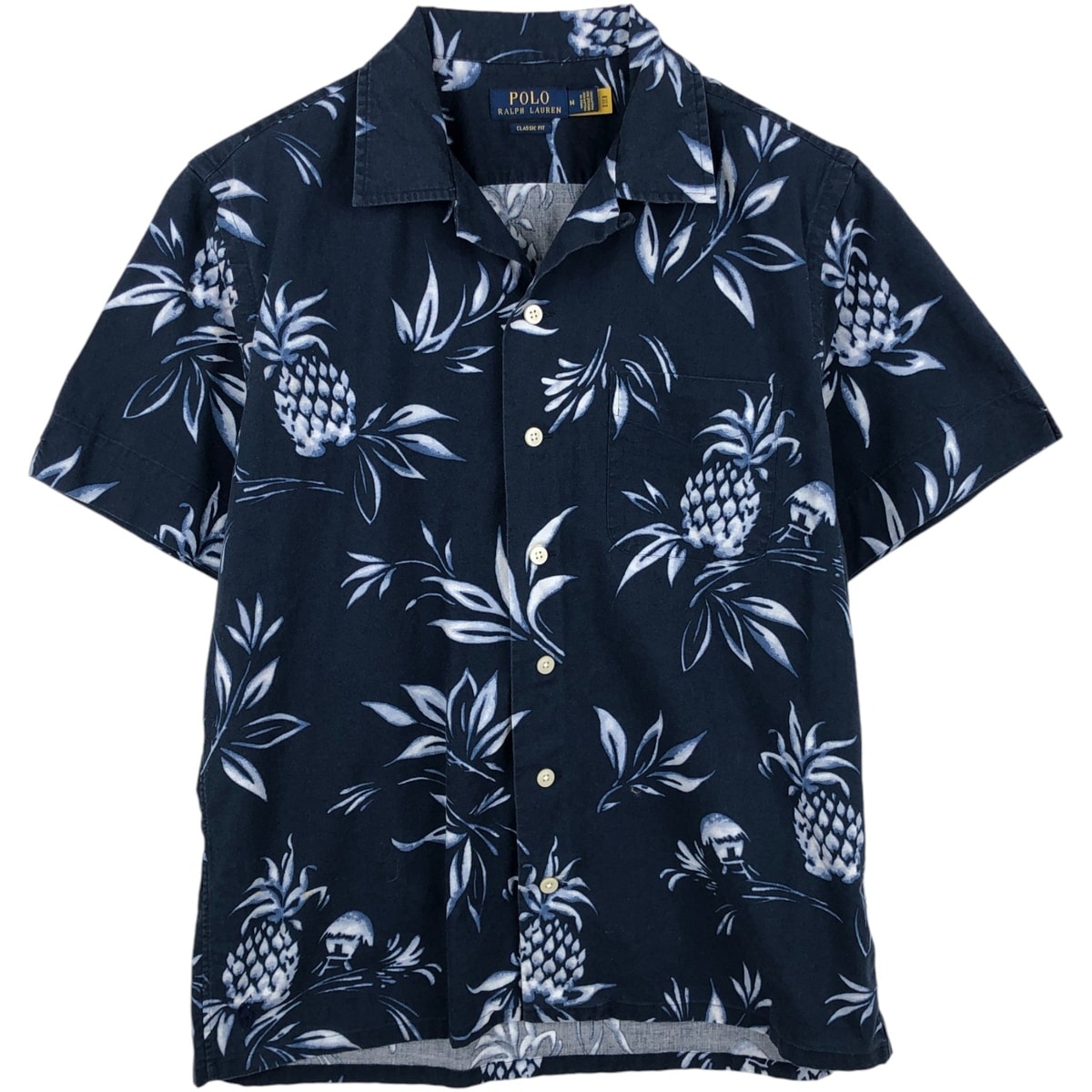 古着 ラルフローレン Ralph Lauren POLO RALPH LAUREN CLASSIC FIT パイナップル柄 オープンカラー ハワイアンアロハシャツ ボックスシャツ メンズM相当/eaa614565