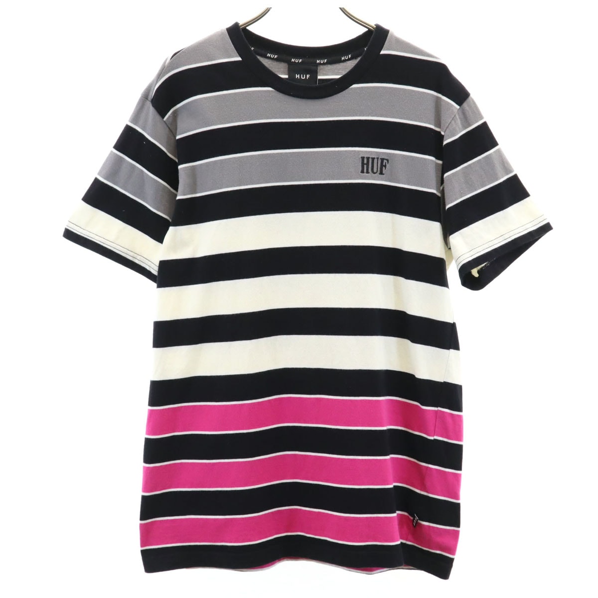HUF ハフ ボーダー柄 半袖 Tシャツ M 黒系