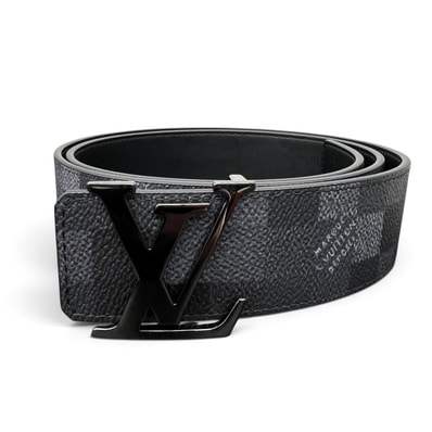 LOUIS VUITTON 極美品 ルイヴィトン LV イニシャル ダモフラージュ 40MM リバーシブル ベルト M8958 PVC レザー LN2275 グレー ブラック #95/38 メンズ LV ヴィトン Aランク 中古 鑑定済 ヴィトンベルト