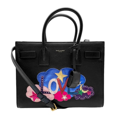 SAINT LAURENT サンローラン サックドジュール LOVE アップリケ ショルダーバッグ ハンドバッグ 2WAY レザー メタル ブラック レディース 【中古】