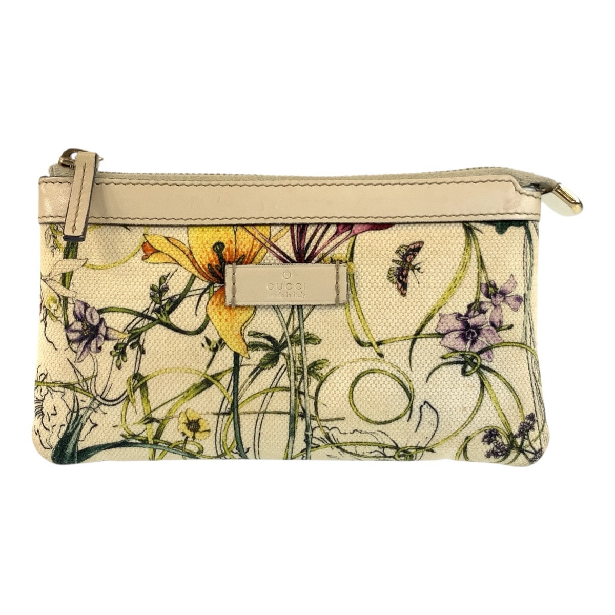 美品 GUCCI グッチ フローラ アイボリー ゴールド金具 キャンバス 小物入れ メイクポーチ 化粧ポーチ 604552 【中古】
