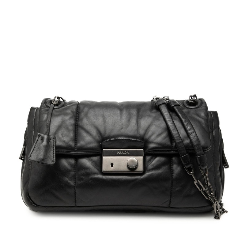 プラダ ナッパボンバー チェーン ショルダーバッグ ブラック レザー レディース PRADA 【中古】
