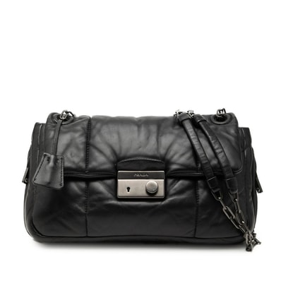 プラダ ナッパボンバー チェーン ショルダーバッグ ブラック レザー レディース PRADA 【中古】