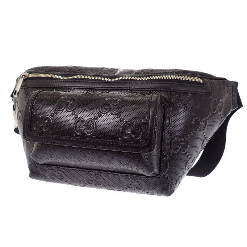 グッチ GUCCI GGエンボス ベルトバッグ 645093_1W3CN_1000 ボディバッグ レザー ブラック メンズ【中古】【Aランク】