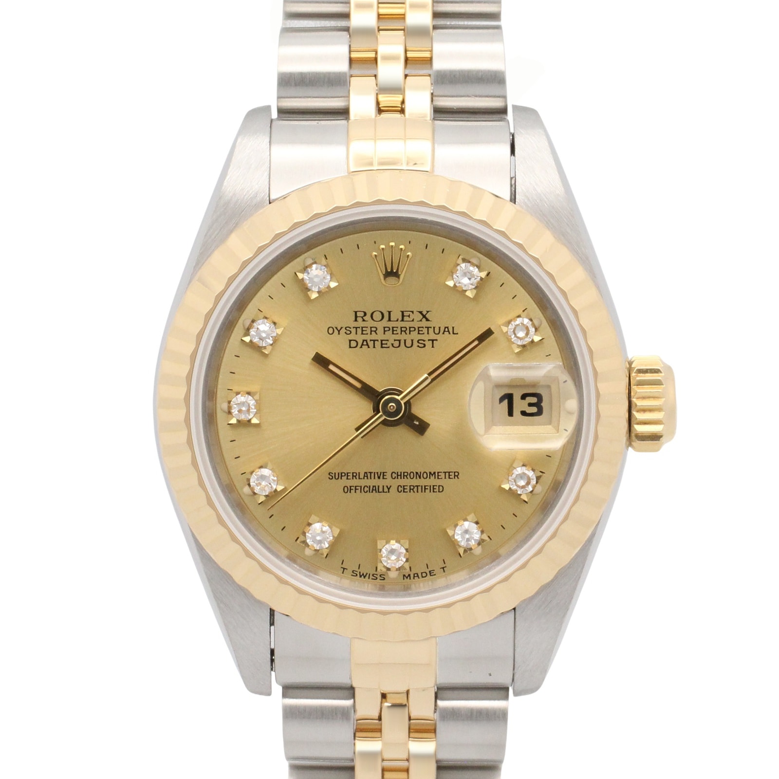ロレックス ROLEX デイトジャスト 10Pダイヤ S番 腕時計 時計 K18(イエローゴールド) ステンレススチール ダイヤモンド レディース ゴールド系 シャンパン/旧ダイヤ 69173G 【中古】