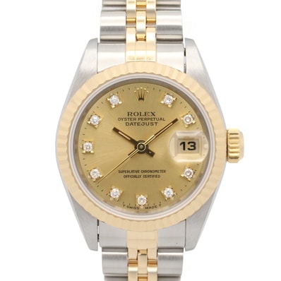 ロレックス ROLEX デイトジャスト 10Pダイヤ S番 腕時計 時計 K18(イエローゴールド) ステンレススチール ダイヤモンド レディース ゴールド系 シャンパン/旧ダイヤ 69173G 【中古】