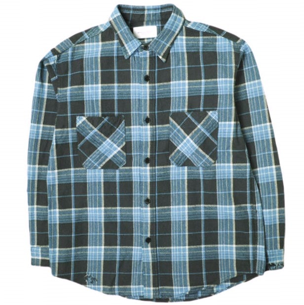 UNUSED アンユーズド 22AW 日本製 Damaged check shirt シルクコットン ダメージ加工チェックシャツ US2285 2 BLUE CHECK 長袖 ネルシャツ トップス g18275