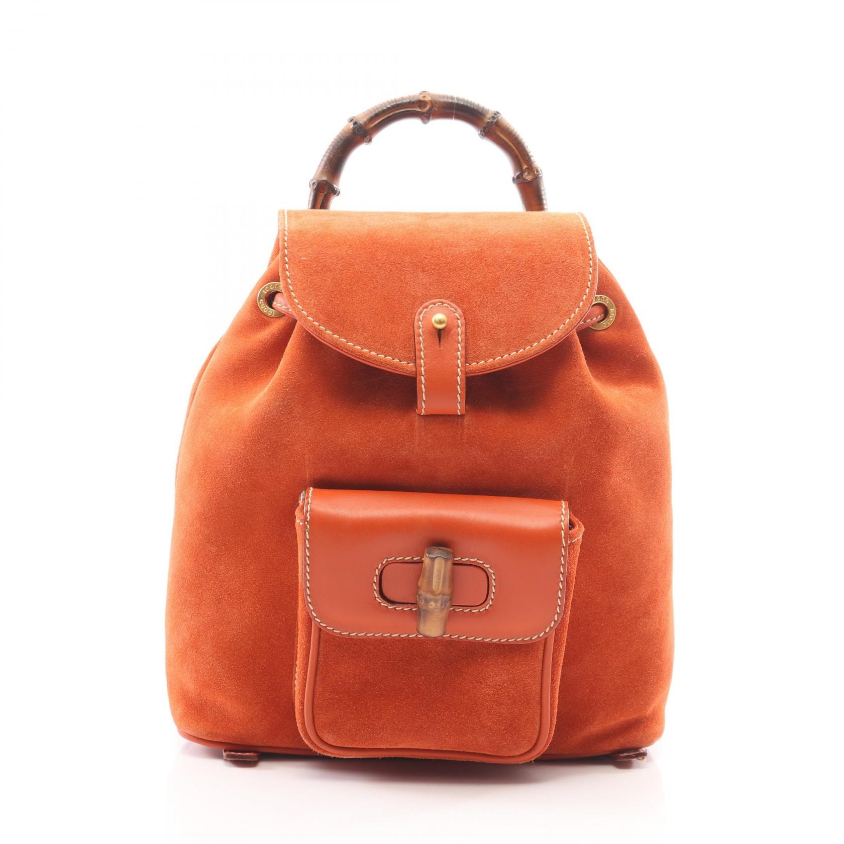 グッチ GUCCI バンブー リュックサック バックパック バッグ スウェード レザー レディース オレンジ系 003 58 0030 【中古】