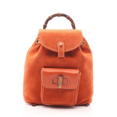 グッチ GUCCI バンブー リュックサック バックパック バッグ スウェード レザー レディース オレンジ系 003 58 0030 【中古】