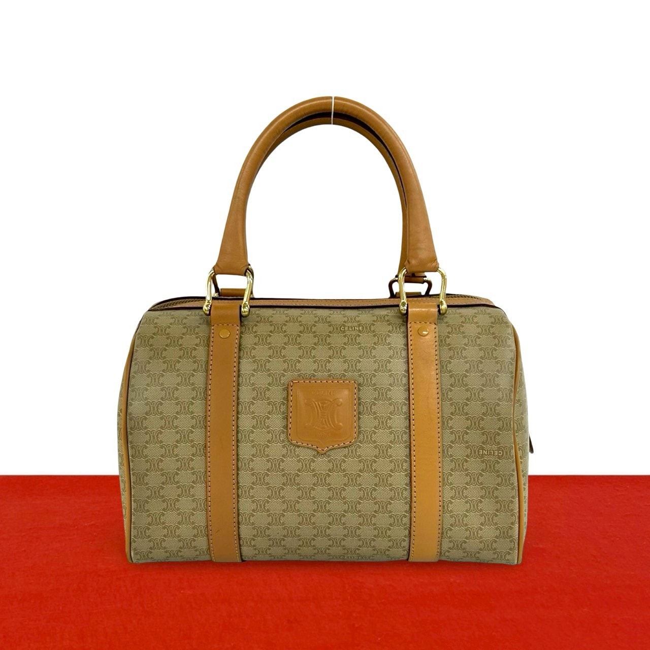 CELINE セリーヌ マカダム ブラゾン 柄 PVC レザー ハンドバッグ ベージュ
88365