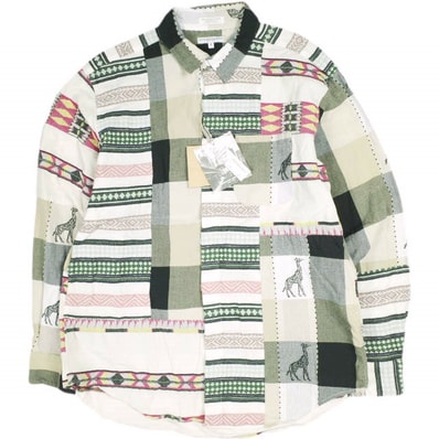 新品 Engineered Garments エンジニアードガーメンツ Combo Short Collar Shirt - Cotton Giraffe Jacquard コンボ ショートカラーシャツ コットンジラフジャガード S Beige/Black