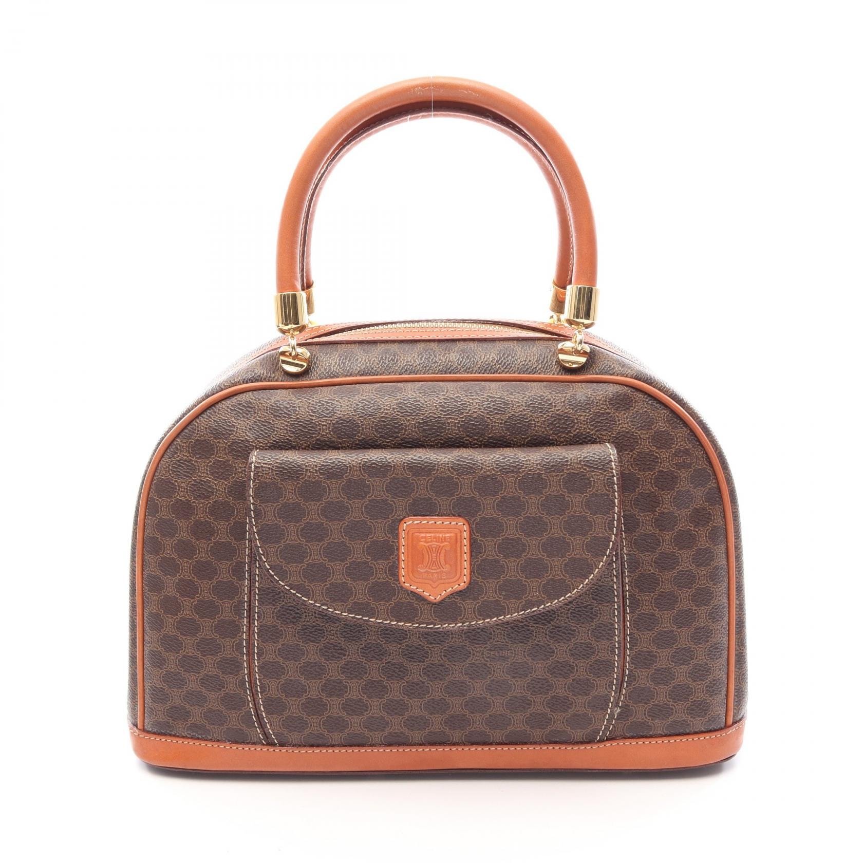 セリーヌ CELINE マカダム ハンドバッグ バッグ PVCコーティングキャンバス レザー レディース ブラウン系 【中古】