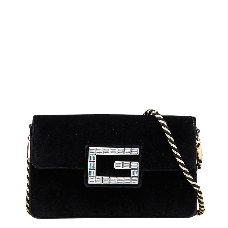 グッチ Gスクエア 斜め掛け ショルダーバッグ 544242 ブラック ベロア レディース GUCCI 【中古】