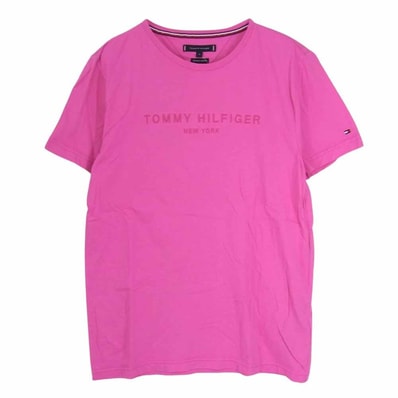 TOMMY HILFIGER トミーヒルフィガー Tシャツ ロゴ 刺繍 クルーネック 丸首 半袖 Tシャツ ピンク系 M【中古】