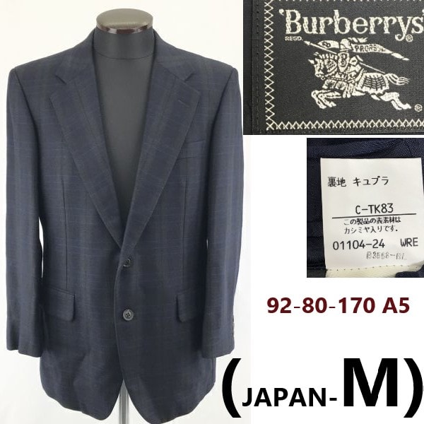 90s/Vintage★Burberrys/バーバリー★カシミヤウール/テーラードジャケット/ブレザー【A5/メンズM/紺チェック柄】シングル/2ボタン◆BA831