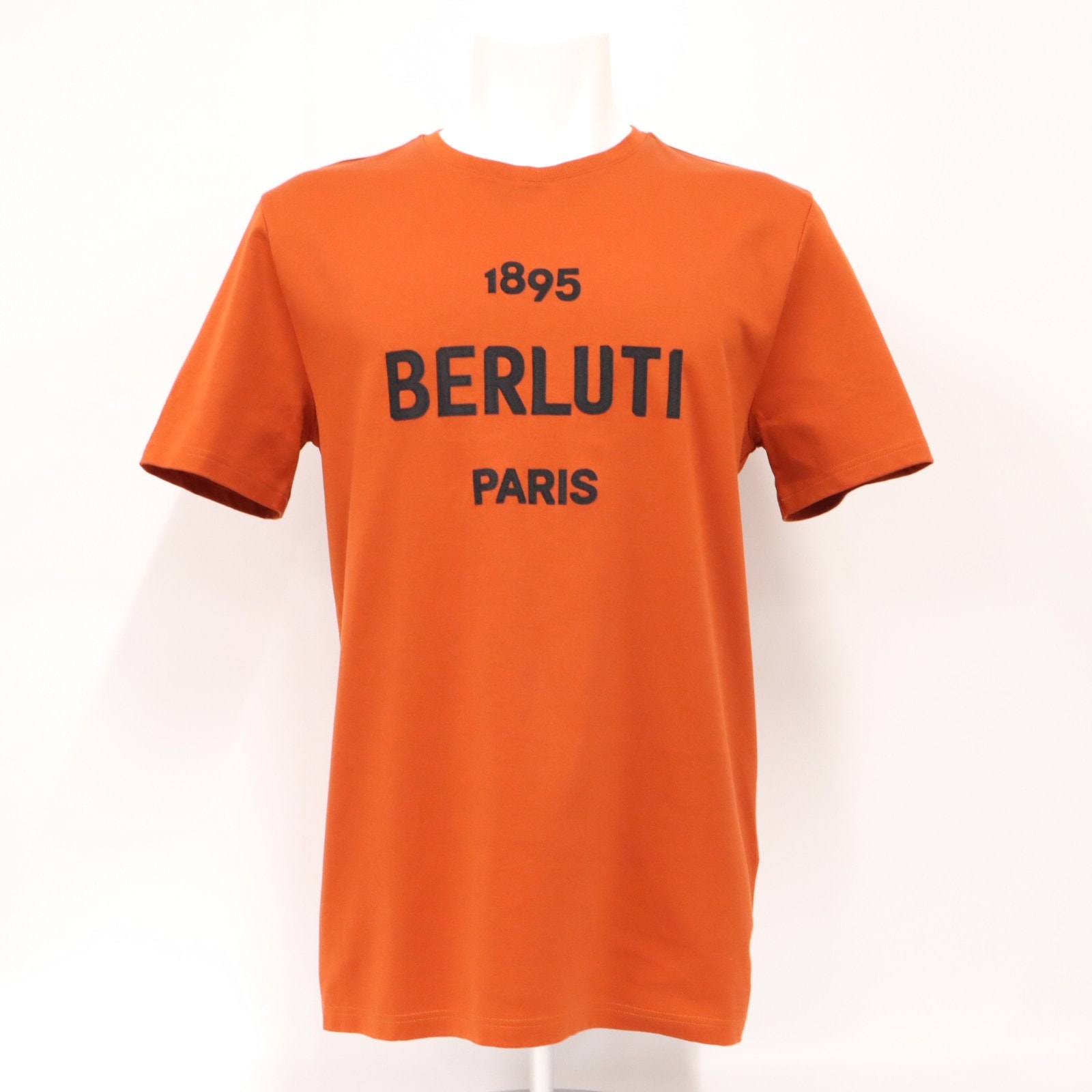 極美品 Berluti ベルルッティ フロントロゴパッチ コットン Tシャツ M R18JRS50JAEK 半袖シャツ オレンジ ブラック コットン メンズ