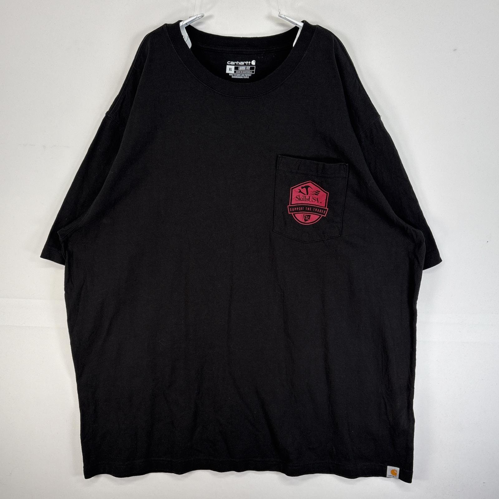 古着 カーハート Carhartt 半袖Tシャツ 両面 プリント 大きいサイズ 肉厚 胸ポケ XL ブラック メンズ
