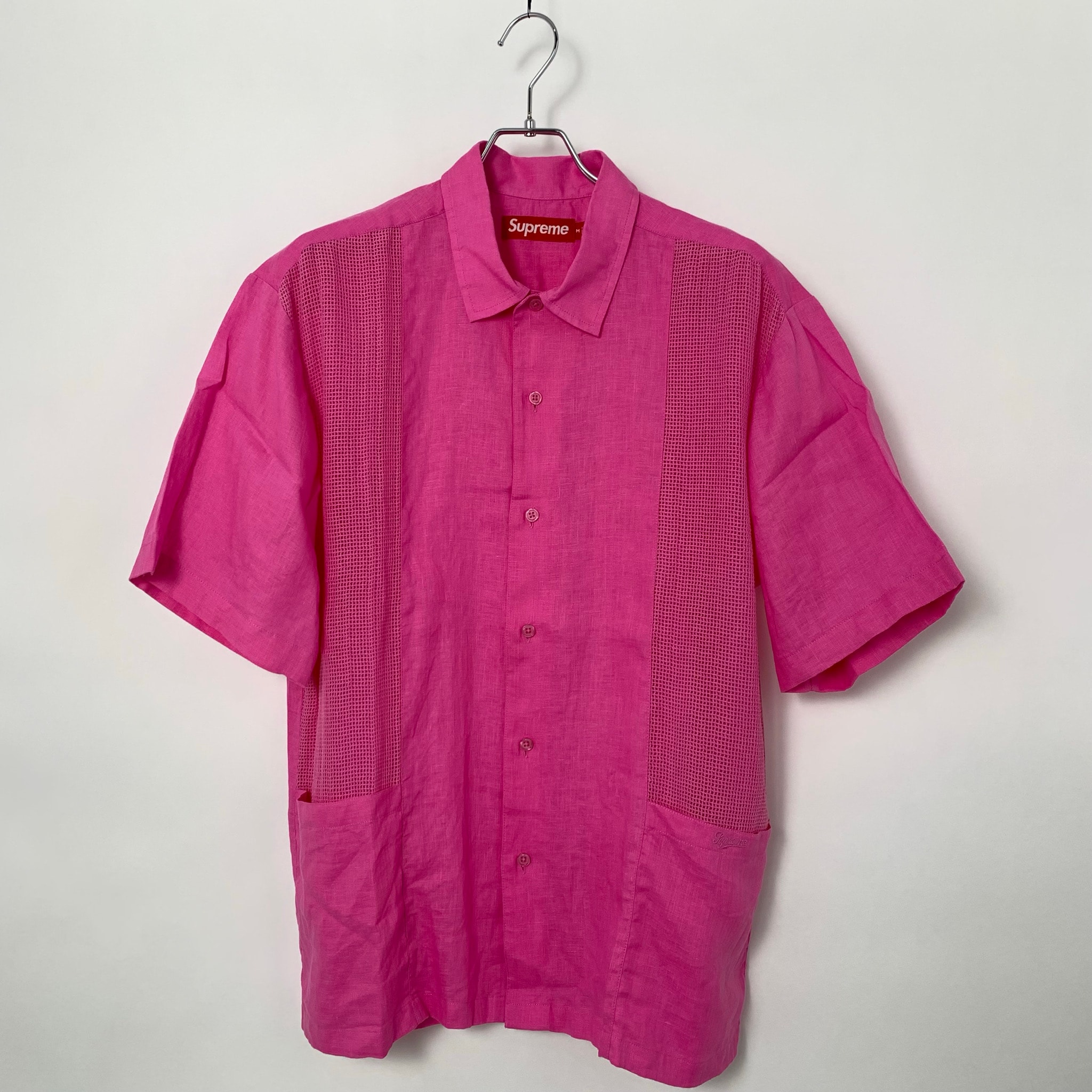Supreme Mesh Panel Linen S/S Shirt "Pink"