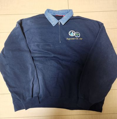 Supreme Denim Collar Half Zip Sweatshirt "Navy"
