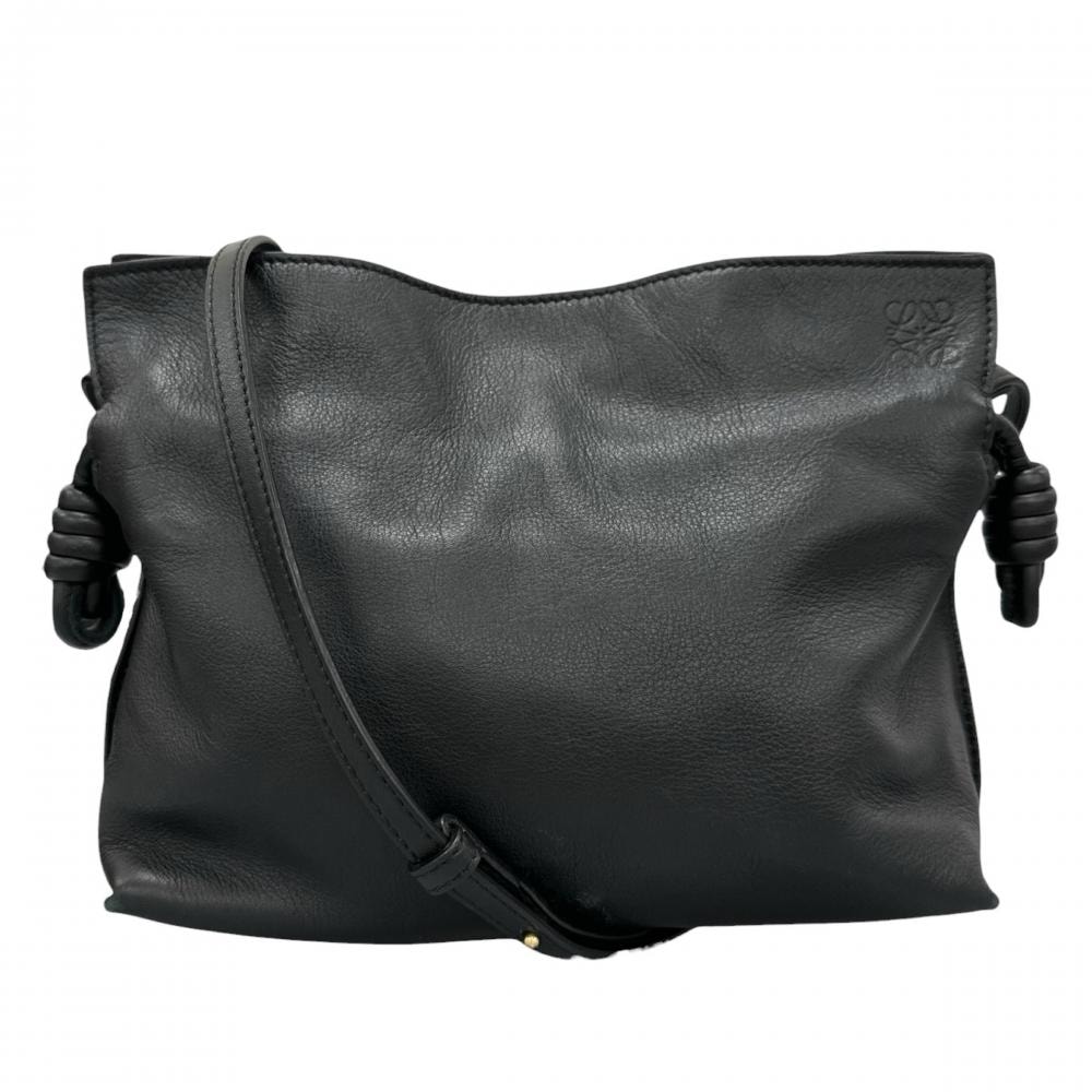 LOEWE ロエベ 2WAY アナグラムロゴ フラメンコクラッチミニ ショルダーバッグ クラッチバッグ 斜め掛け レザー ブラック 黒 ゴールド金具 レディース【中古品】
