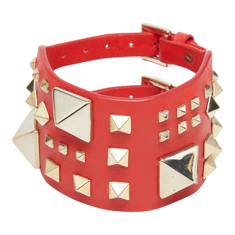 ヴァレンティノ ロックスタッズ ブレスレット レッド ゴールド レザー メッキ レディース VALENTINO 【中古】
