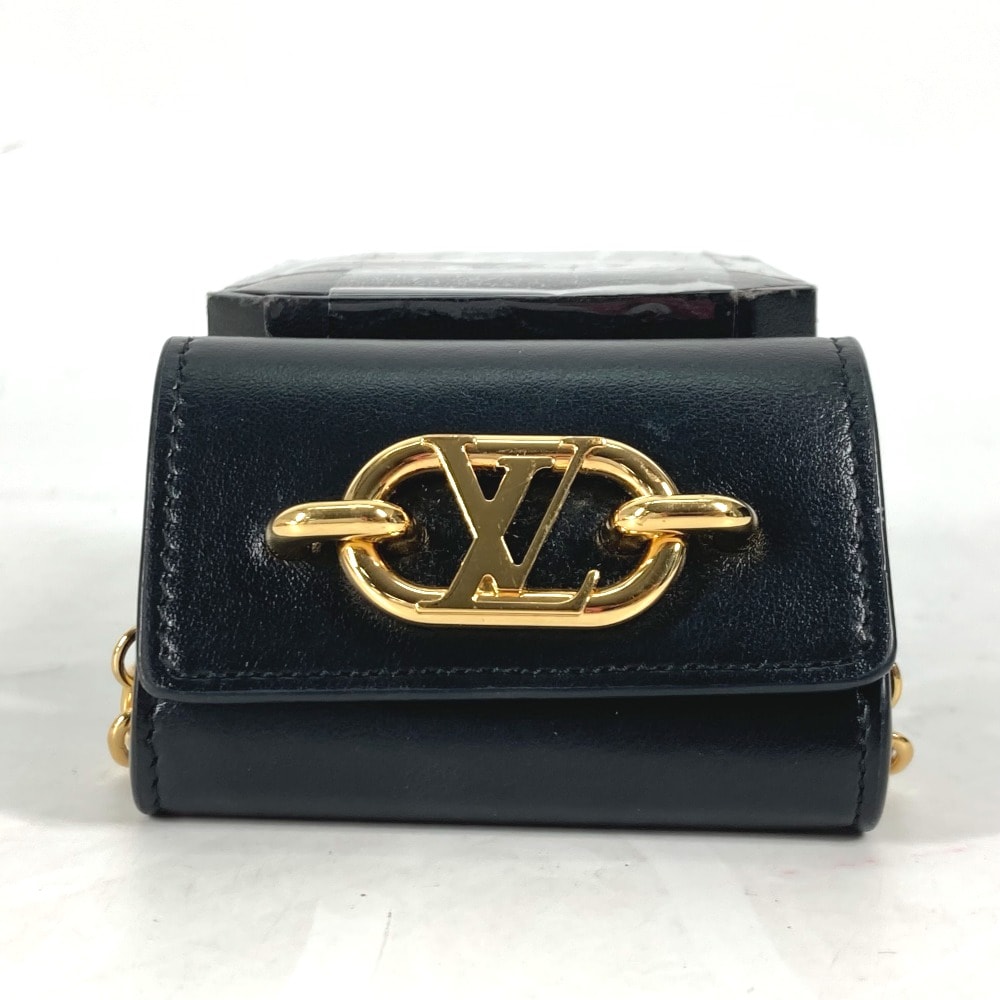 ルイヴィトン LOUIS VUITTON ビジュー サック・イヤホン ホルダー LV リンク M00829 チェーン airpodsケース エアポッズ イヤフォンケース レザー ブラック 美品