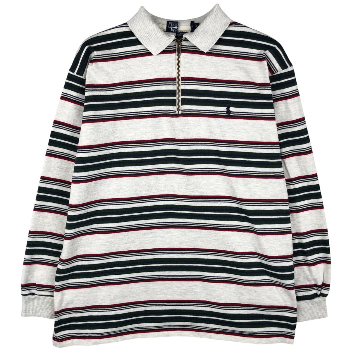 古着 90年代 ラルフローレン Ralph Lauren POLO by Ralph Lauren ボーダー柄 襟付き ハーフジップスウェットシャツ トレーナー USA製 メンズS相当 ヴィンテージ/eaa606043