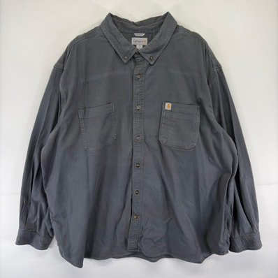 古着 カーハート Carhartt 長袖シャツ ワンポイントロゴ ボタンダウン 胸ポケット 大きいサイズ 4XL グレー系 メンズ