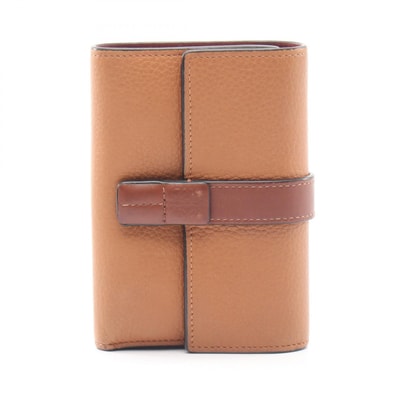 ロエベ LOEWE バーティカル ウォレット スモール 三つ折り財布 財布 レザー レディース ブラウン系 【中古】