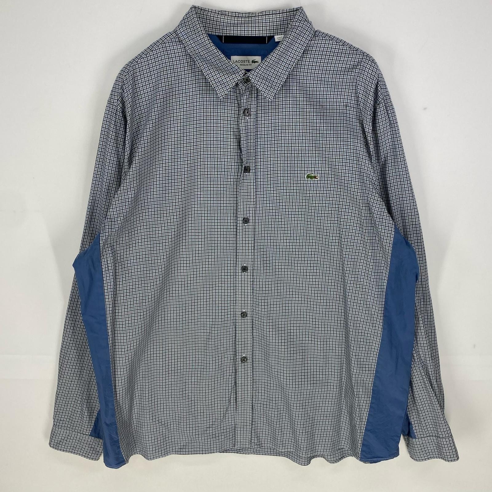 古着 ラコステ LACOSTE 長袖シャツ ワンポイント ワッペン ロングスリーブ 大きいサイズ 2XL  ブルー系 チェック メンズ