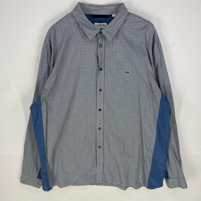 古着 ラコステ LACOSTE 長袖シャツ ワンポイント ワッペン ロングスリーブ 大きいサイズ 2XL ブルー系 チェック メンズ