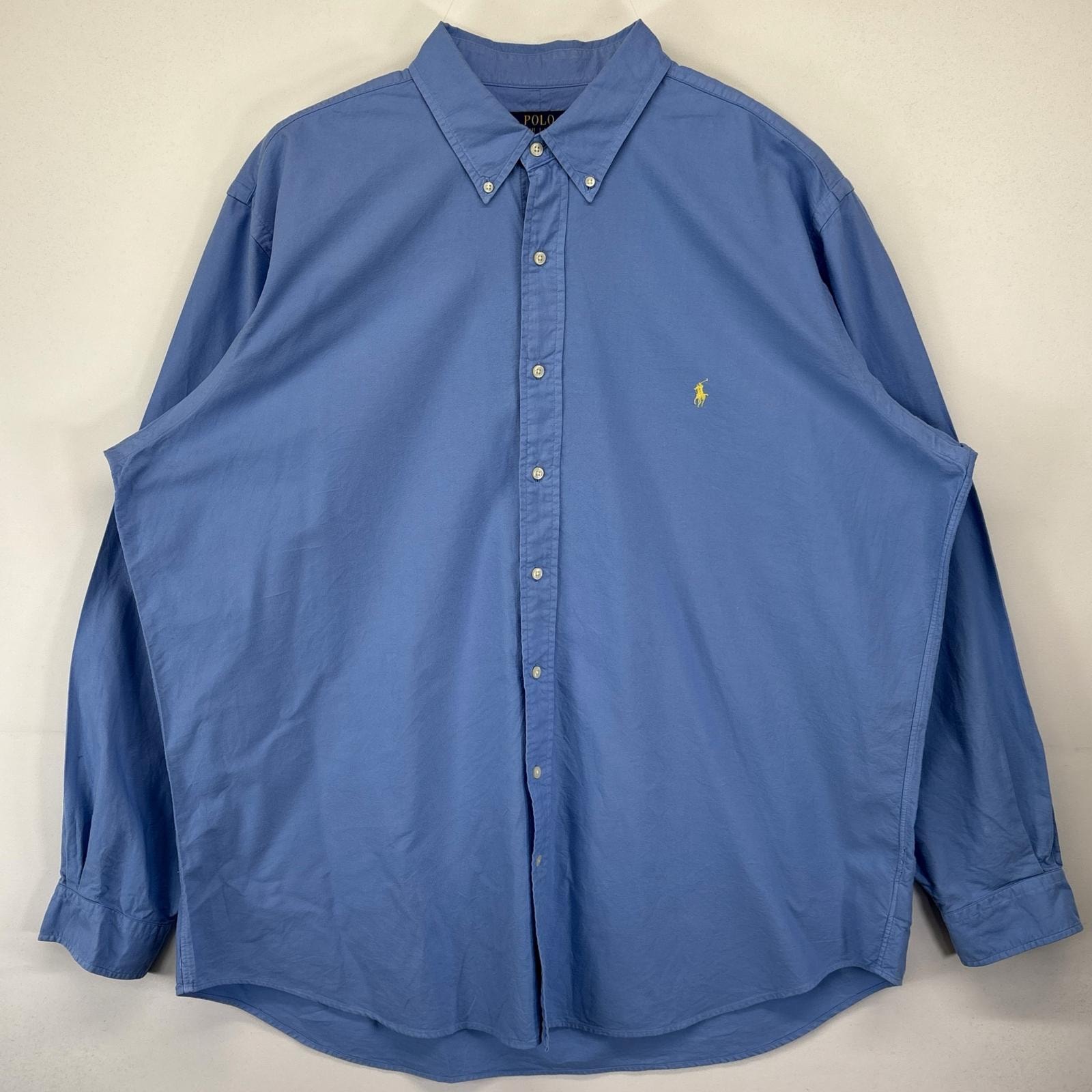 古着 ポロ・ラルフローレン POLO RALPH LAUREN 長袖シャツ 大きいサイズ ボタンダウンシャツ ワンポイントロゴ刺繍  2XLTALL  ブルー系 メンズ